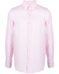 rosa vertikal gestreiftes Leinen Langarmhemd von Finamore 1925 Napoli