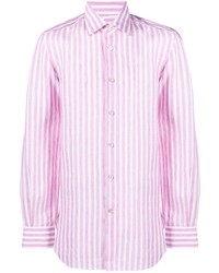 rosa vertikal gestreiftes Leinen Langarmhemd von Kiton