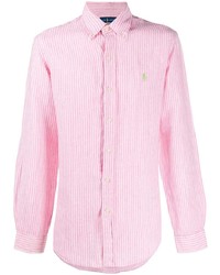 rosa vertikal gestreiftes Leinen Langarmhemd von Polo Ralph Lauren