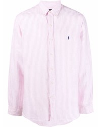 rosa vertikal gestreiftes Leinen Langarmhemd von Polo Ralph Lauren