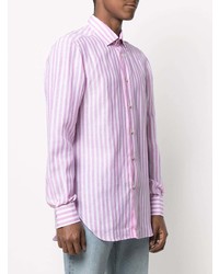 rosa vertikal gestreiftes Leinen Langarmhemd von Kiton