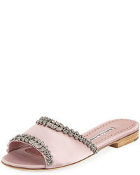 rosa verzierte flache Sandalen aus Satin
