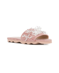 rosa verzierte flache Sandalen aus Wildleder von Polly Plume