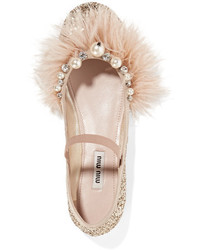 rosa verzierte Leder Ballerinas von Miu Miu