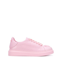 rosa verzierte Leder niedrige Sneakers