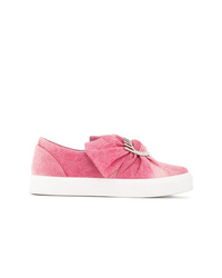 rosa verzierte Slip-On Sneakers aus Jeans