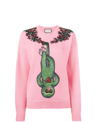 rosa verzierter Pullover mit einem Rundhalsausschnitt von Gucci