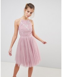 rosa verziertes ausgestelltes Kleid aus Tüll