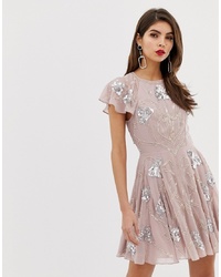 rosa verziertes ausgestelltes Kleid von ASOS DESIGN