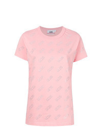 rosa verziertes T-Shirt mit einem Rundhalsausschnitt