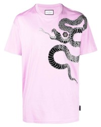 rosa verziertes T-Shirt mit einem Rundhalsausschnitt von Philipp Plein