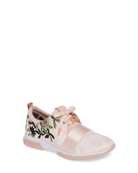 rosa Wildleder niedrige Sneakers mit Blumenmuster