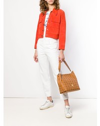 rotbraune bedruckte Shopper Tasche aus Leder von MCM