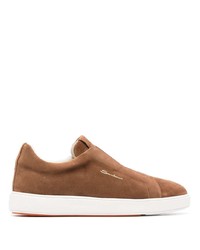 rotbraune bedruckte Slip-On Sneakers aus Wildleder