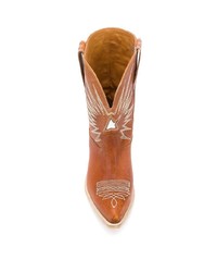 rotbraune bestickte Cowboystiefel aus Leder von Golden Goose