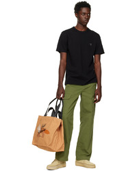 rotbraune bestickte Shopper Tasche aus Segeltuch von MAISON KITSUNÉ