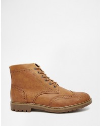 rotbraune Brogue Stiefel aus Leder von Pull&Bear