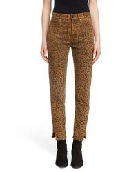 rotbraune enge Jeans mit Leopardenmuster