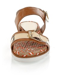 rotbraune flache Sandalen aus Leder von Alba Moda