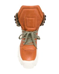 rotbraune flache Stiefel mit einer Schnürung aus Leder von Rick Owens