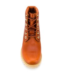 rotbraune flache Stiefel mit einer Schnürung aus Leder von Timberland