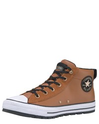 rotbraune hohe Sneakers aus Leder von Converse
