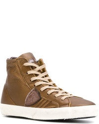 rotbraune hohe Sneakers aus Leder von Philippe Model