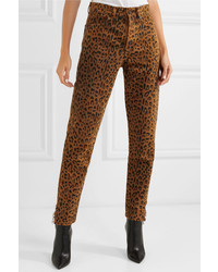 rotbraune Jeans mit Leopardenmuster von Saint Laurent