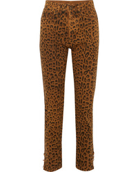 rotbraune Jeans mit Leopardenmuster von Saint Laurent