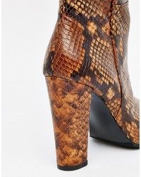 rotbraune kniehohe Stiefel aus Leder mit Schlangenmuster von Aldo