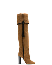 rotbraune kniehohe Stiefel aus Wildleder von Saint Laurent