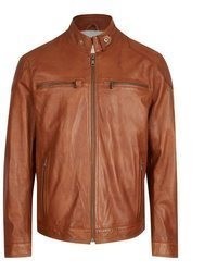 rotbraune Leder Bikerjacke von Bugatti