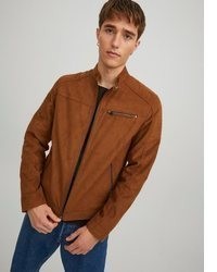 rotbraune Leder Bikerjacke von Jack & Jones