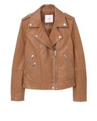 rotbraune Leder Bikerjacke von Mango