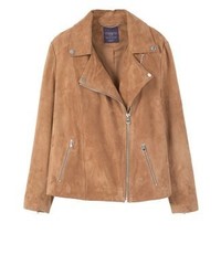 rotbraune Leder Bikerjacke von Mango