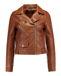 rotbraune Leder Bikerjacke von Vero Moda