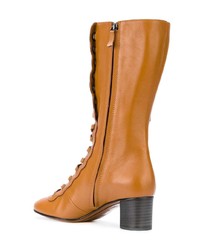 rotbraune Leder mittelalte Stiefel von Chloé