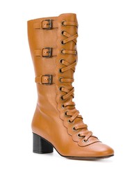 rotbraune Leder mittelalte Stiefel von Chloé