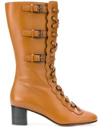 rotbraune Leder mittelalte Stiefel von Chloé