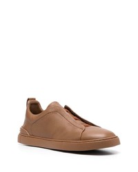 rotbraune Leder niedrige Sneakers von Zegna