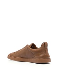 rotbraune Leder niedrige Sneakers von Zegna