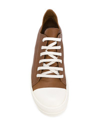 rotbraune Leder niedrige Sneakers von Rick Owens