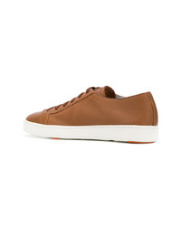 rotbraune Leder niedrige Sneakers von Santoni