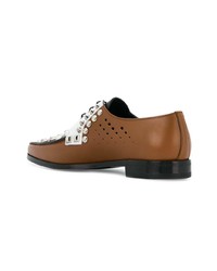 rotbraune Leder Oxford Schuhe von Prada