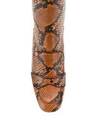 rotbraune Leder Stiefeletten mit Schlangenmuster von Rochas
