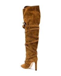 rotbraune Overknee Stiefel aus Wildleder von Saint Laurent