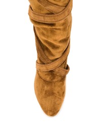 rotbraune Overknee Stiefel aus Wildleder von Saint Laurent