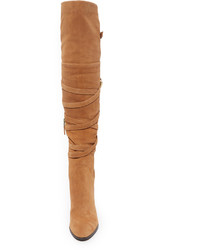 rotbraune Overknee Stiefel aus Wildleder von Sam Edelman