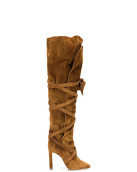 rotbraune Overknee Stiefel aus Wildleder von Saint Laurent