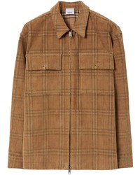 rotbraune Shirtjacke aus Cord mit Karomuster von Burberry
